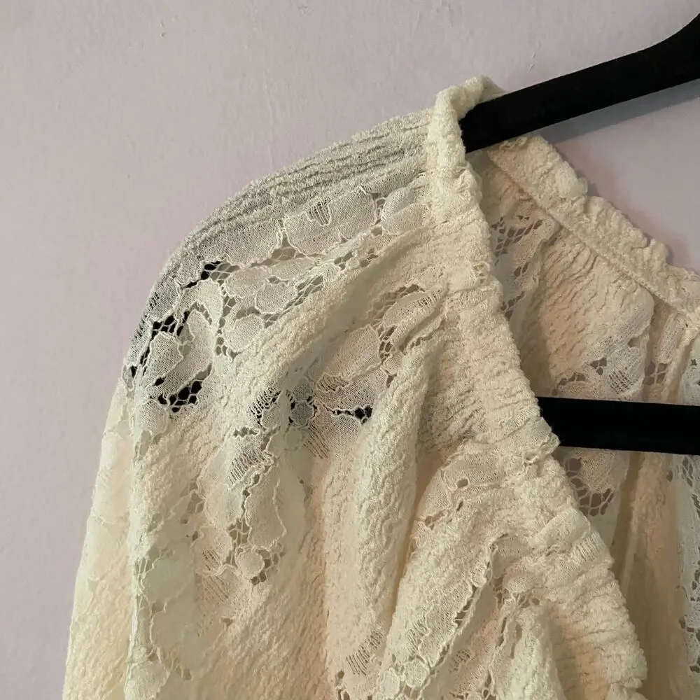 Free People Stacey White Lace Sheer Overshirt Boho Coquette Women's size Medium - Picture 4 of 9